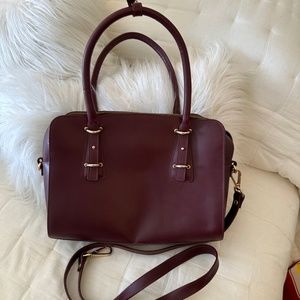 Burgundy Leather Satchel with Detachable Shoulder Strap